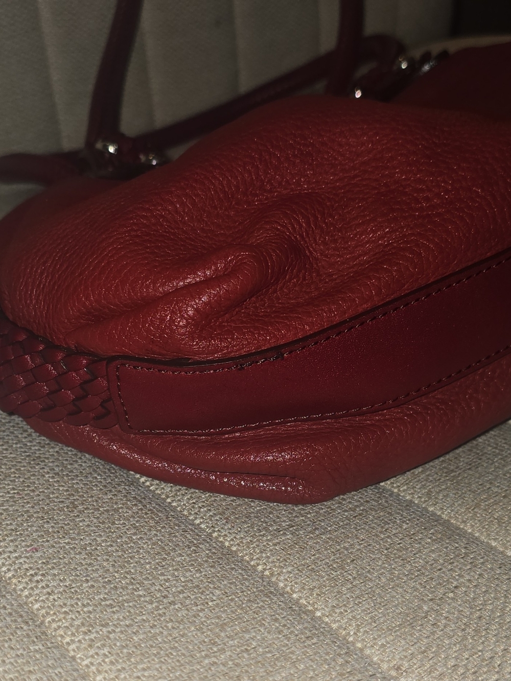 Brighton Red Pebbled Leather Satchel Shoulder Bag Braided Straps Silver Accents - Picture 14 of 16